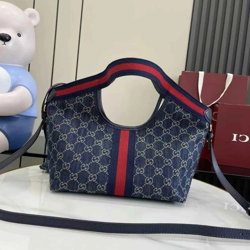 Gucci Giglio small tote bag ‎860845 Blue and white GG denim