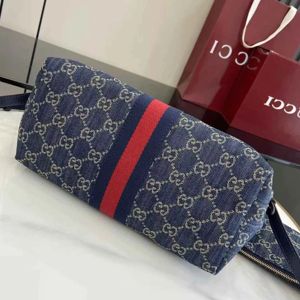 Gucci Giglio small tote bag ‎860845 Blue and white GG denim
