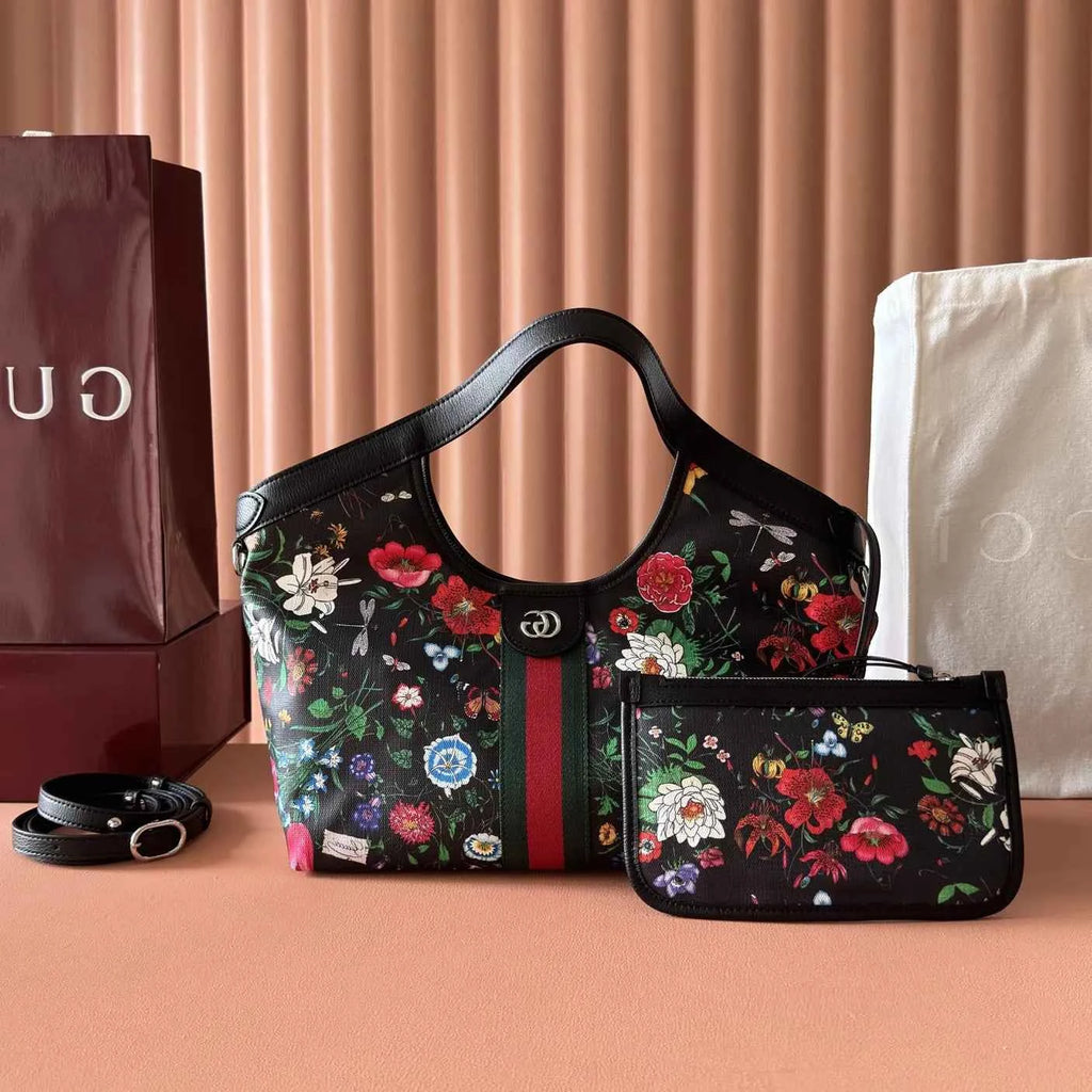 Gucci Giglio Flora small tote bag ‎860845 Black leather