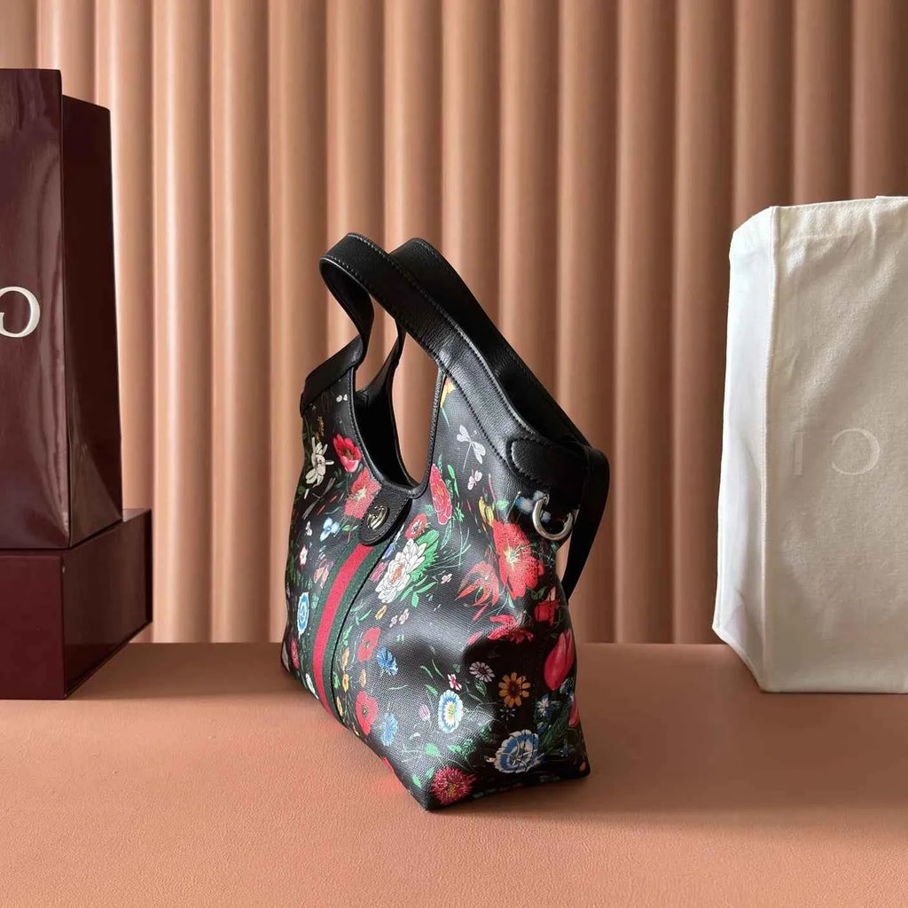 Gucci Giglio Flora small tote bag ‎860845 Black leather