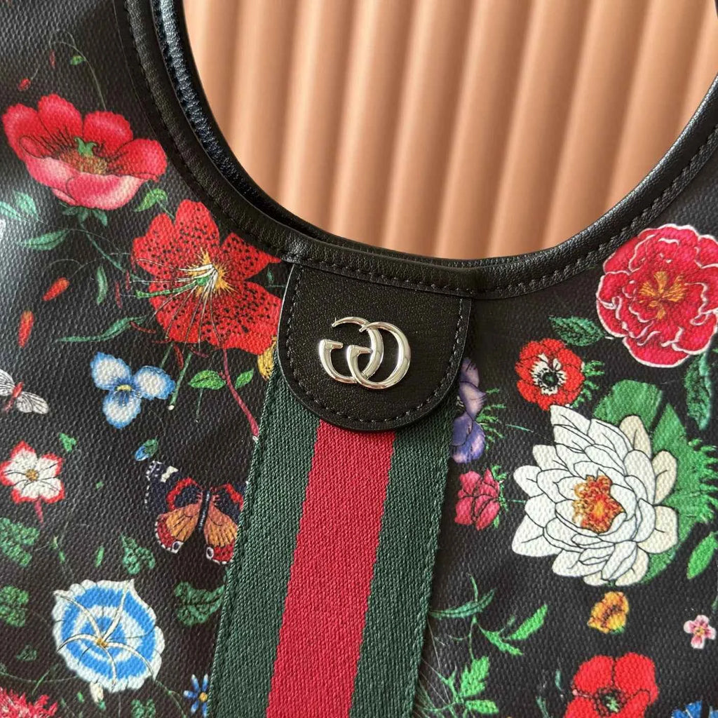 Gucci Giglio Flora small tote bag ‎860845 Black leather
