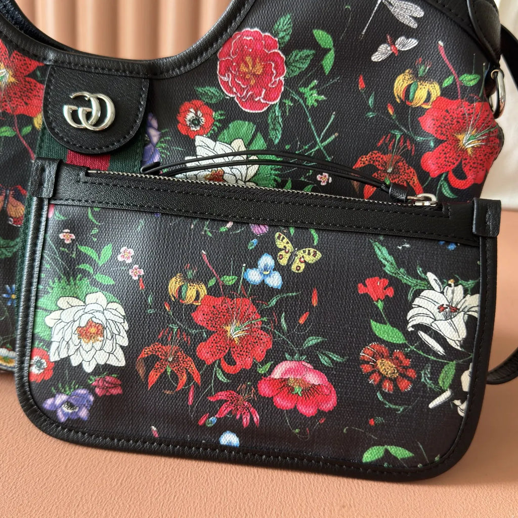 Gucci Giglio Flora small tote bag ‎860845 Black leather