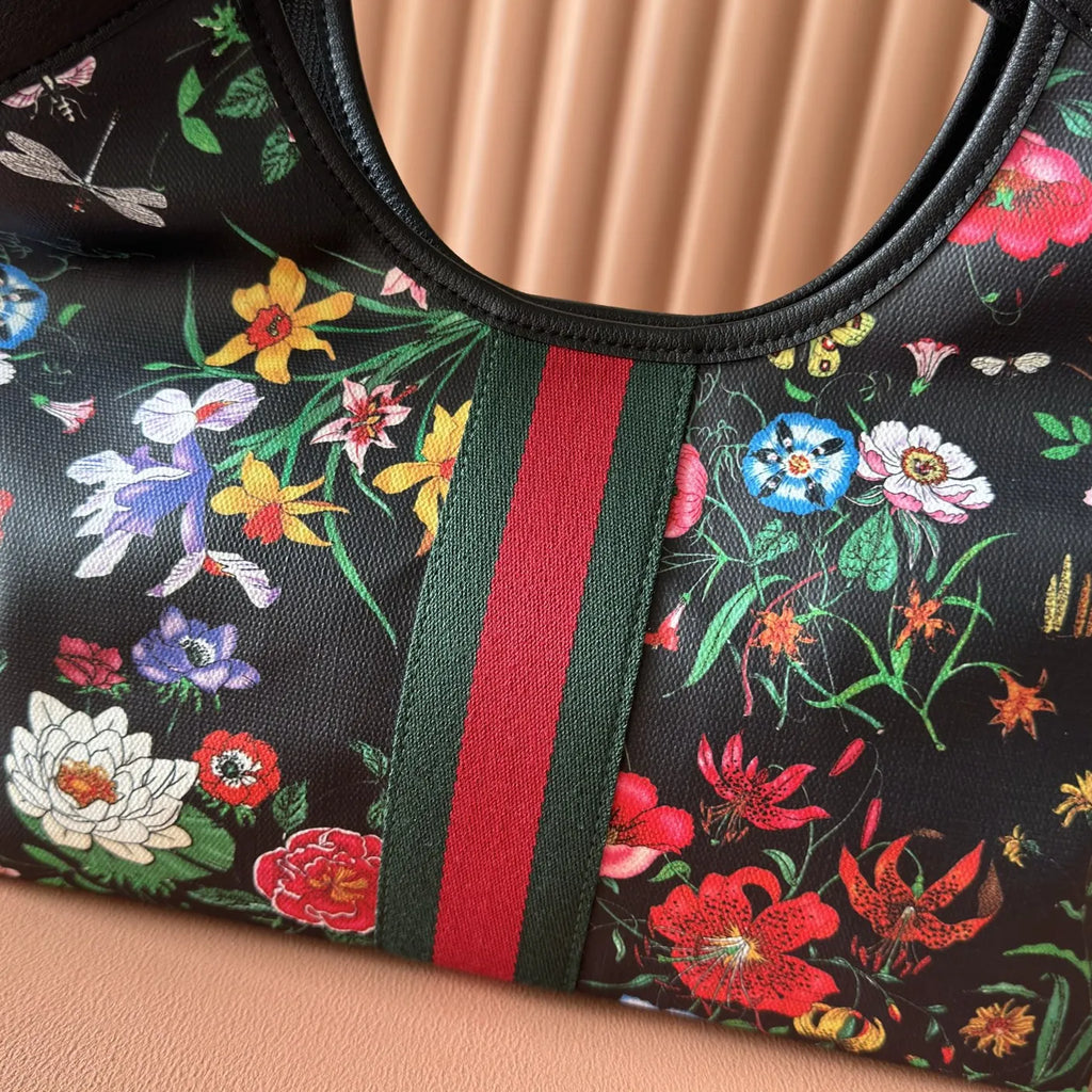 Gucci Giglio Flora small tote bag ‎860845 Black leather