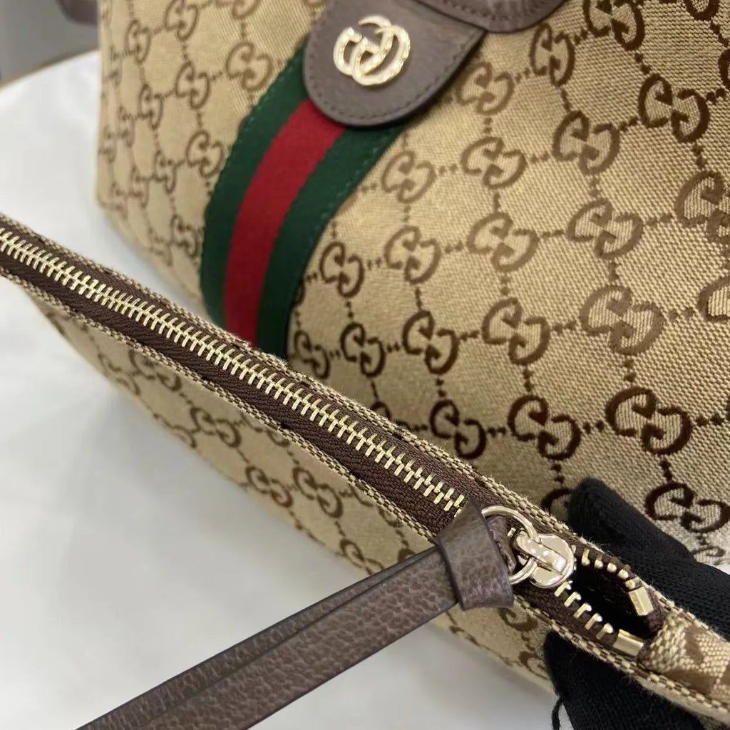 Gucci Giglio small tote bag ‎860845 Beige and dark brown GG canvas
