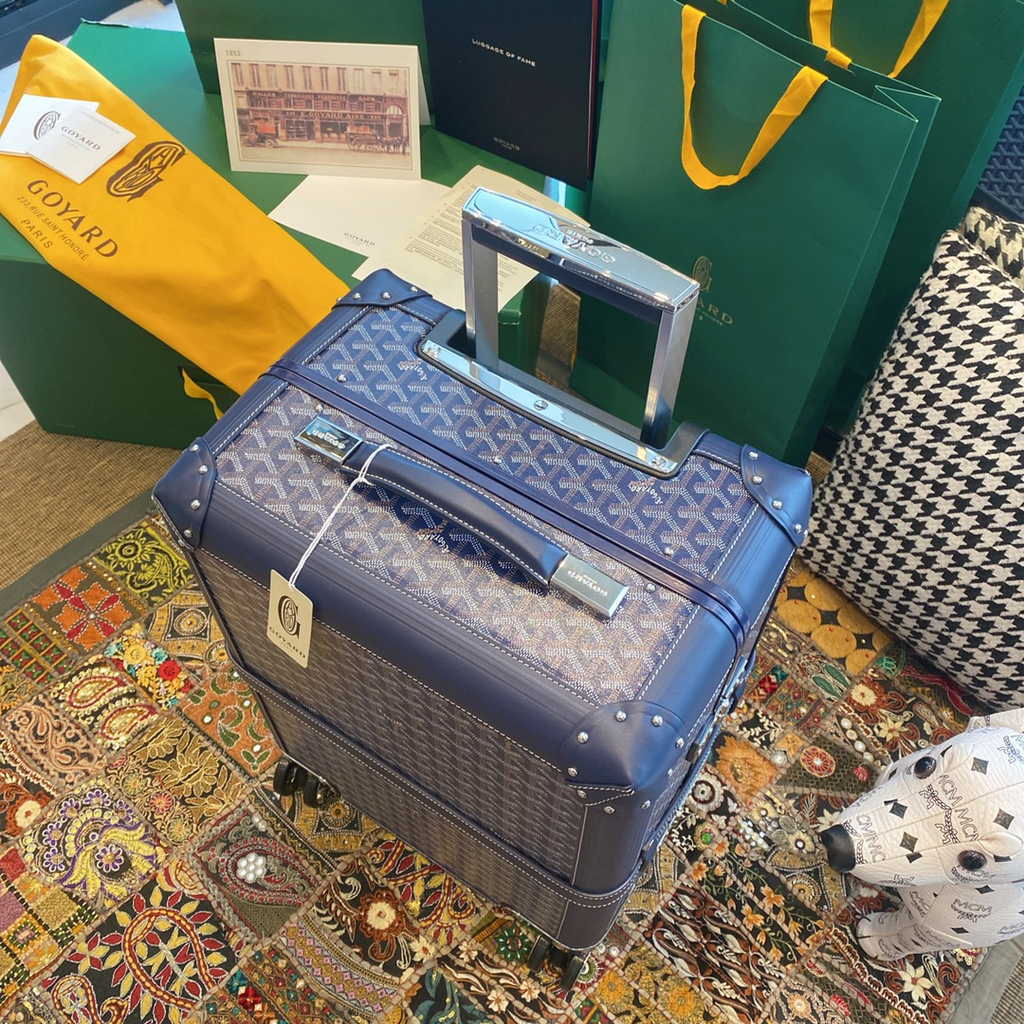 Goyard Travel Luggage 20 inch Navy Blue Leather