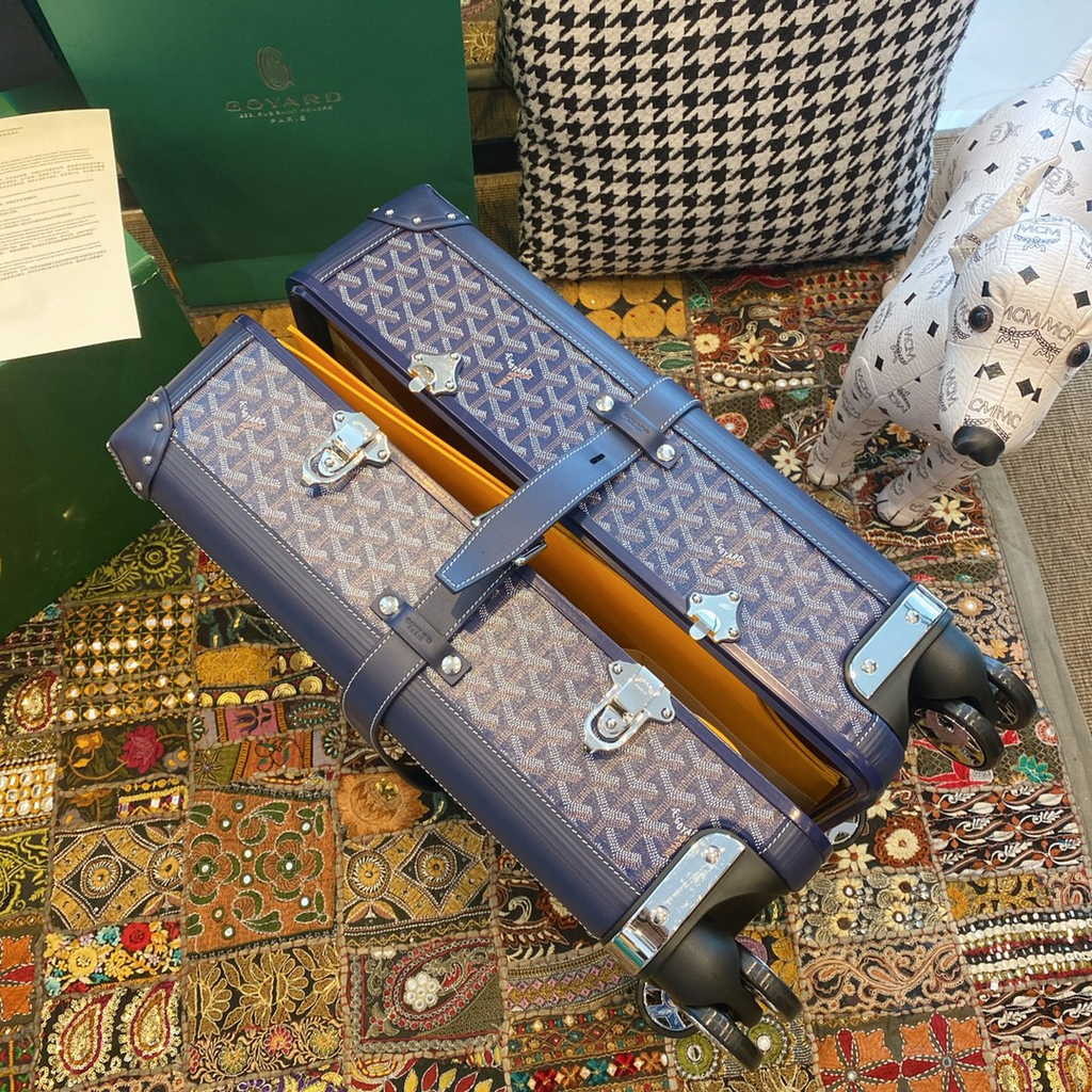 Goyard Travel Luggage 20 inch Navy Blue Leather