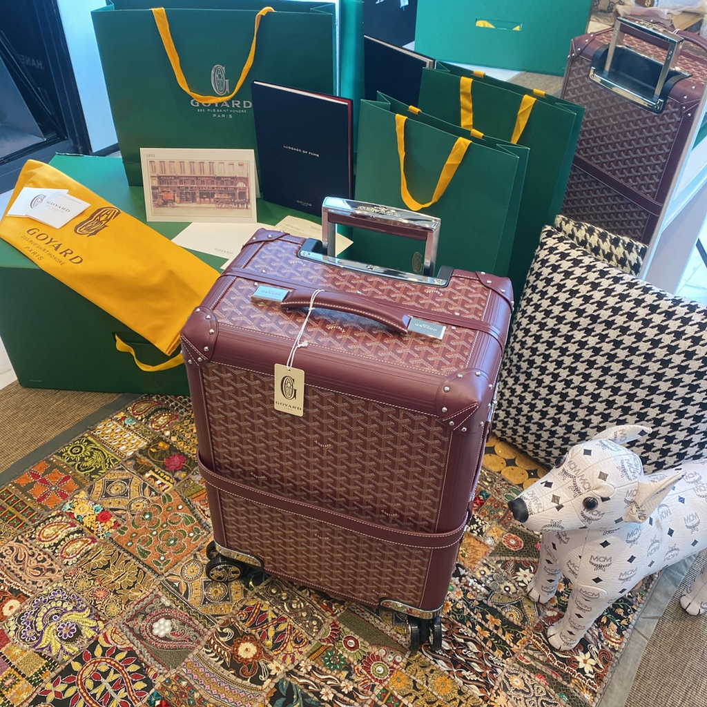 Goyard Travel Luggage 20 inch Wine Red Leather