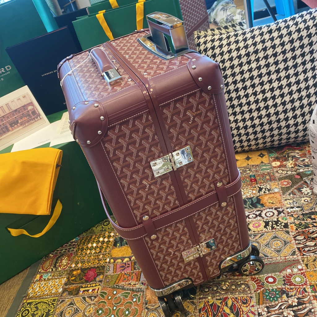 Goyard Travel Luggage 20 inch Wine Red Leather