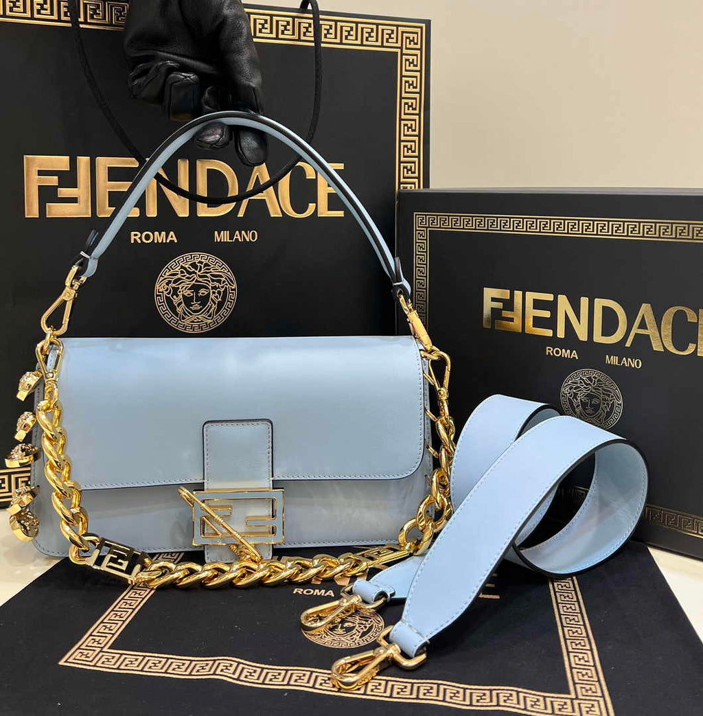 Fendi x Versace Fendace Brooch Baguette NM Bag 8BS068 Blue - Default Title - View 1