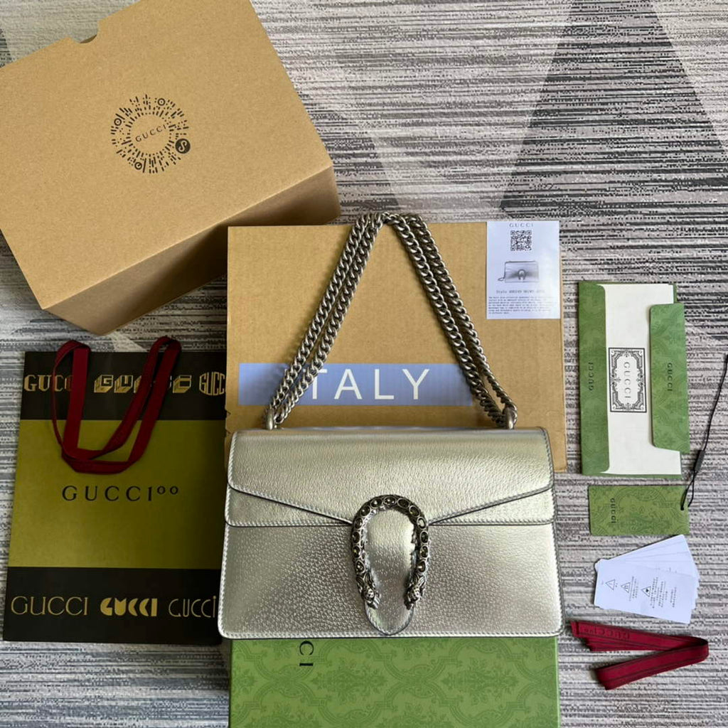 Gucci 400249 Dionysus small shoulder bag leather silver