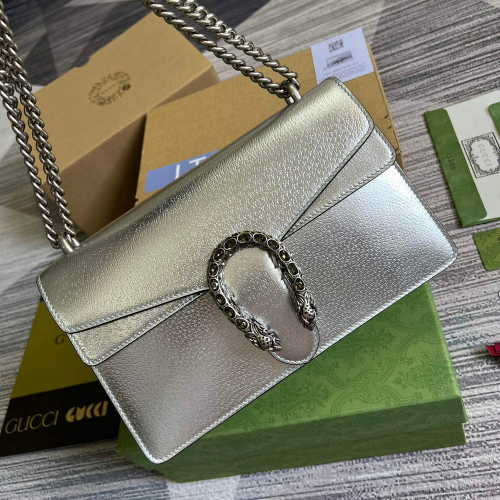 Gucci 400249 Dionysus small shoulder bag leather silver
