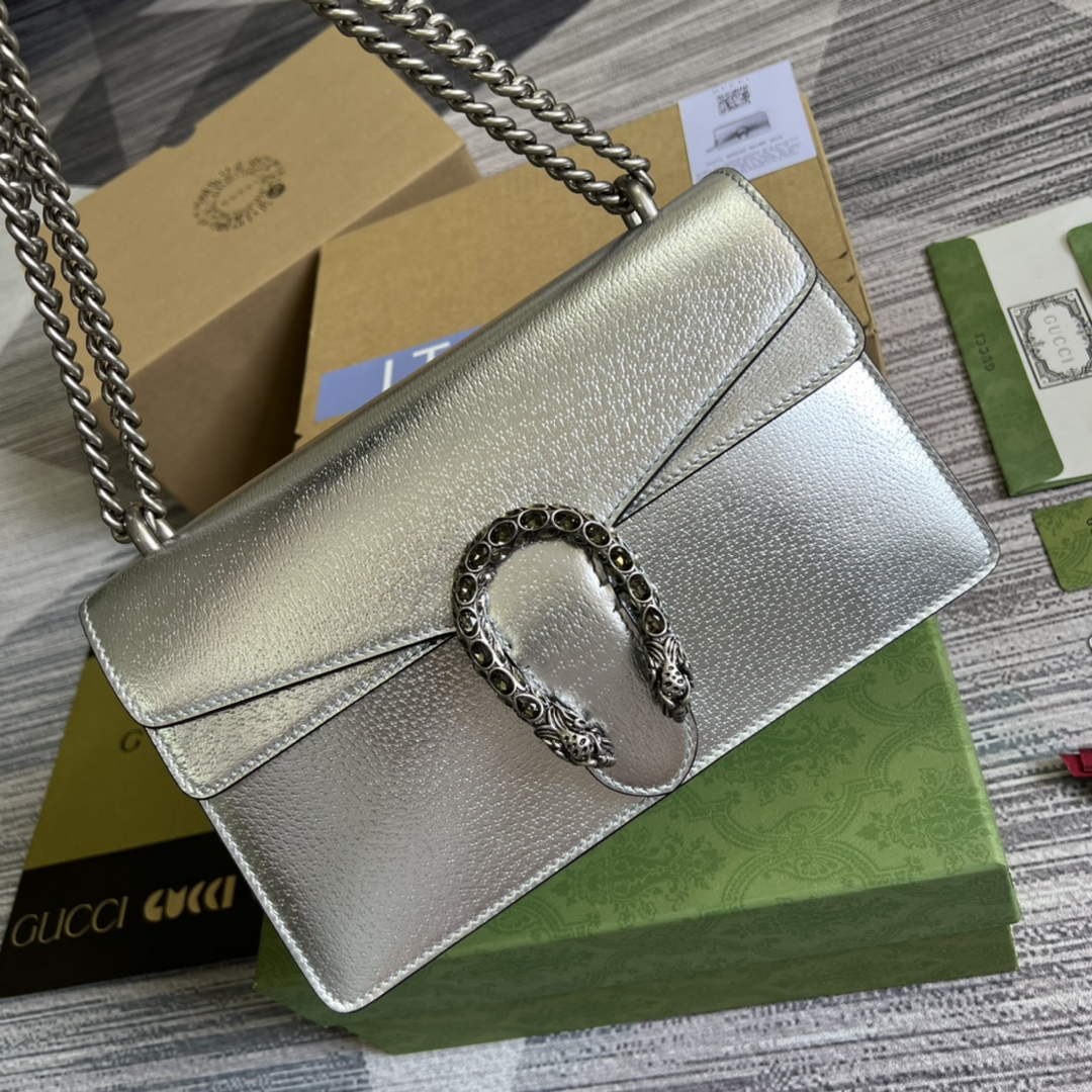 Gucci 400249 Dionysus small shoulder bag leather silver