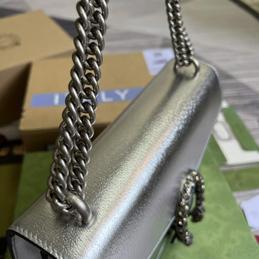 Gucci 400249 Dionysus small shoulder bag leather silver