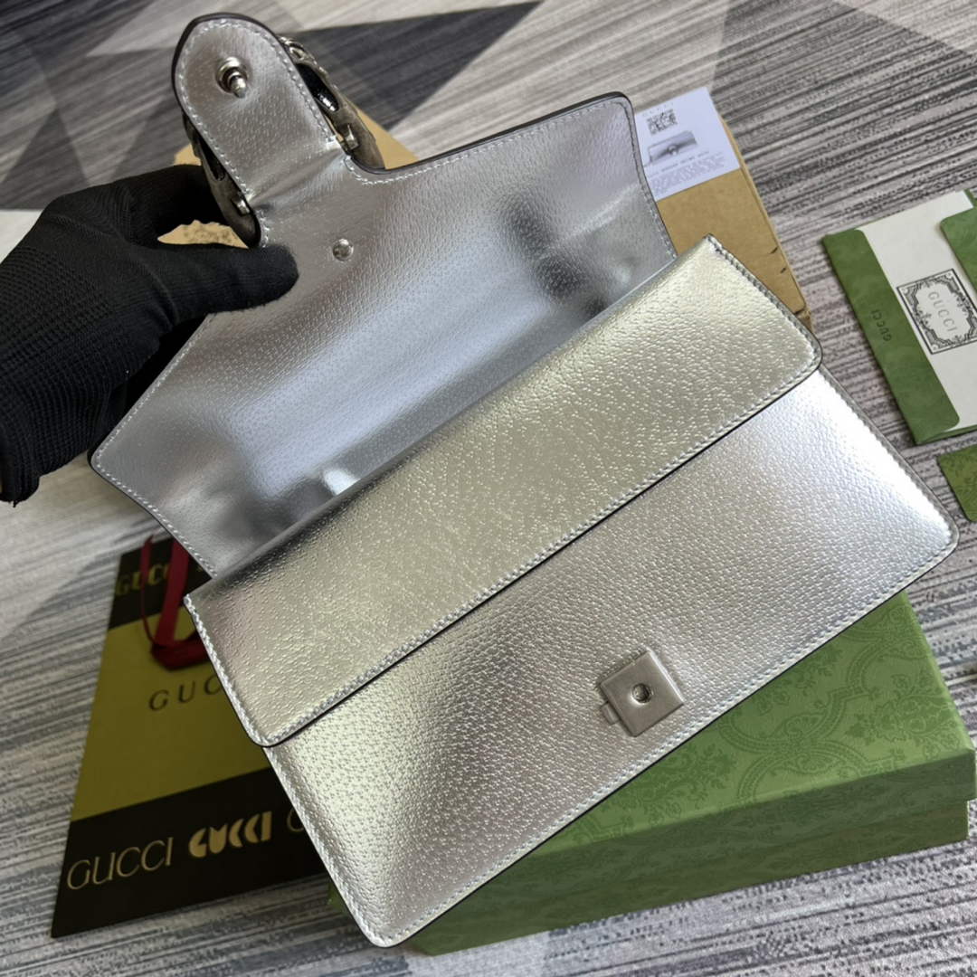 Gucci 400249 Dionysus small shoulder bag leather silver
