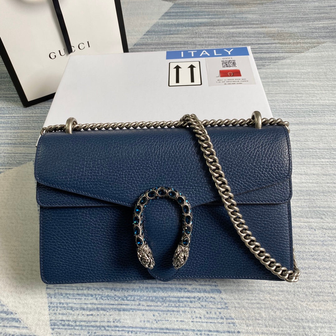 Gucci 400249 Dionysus small shoulder bag leather navy blue