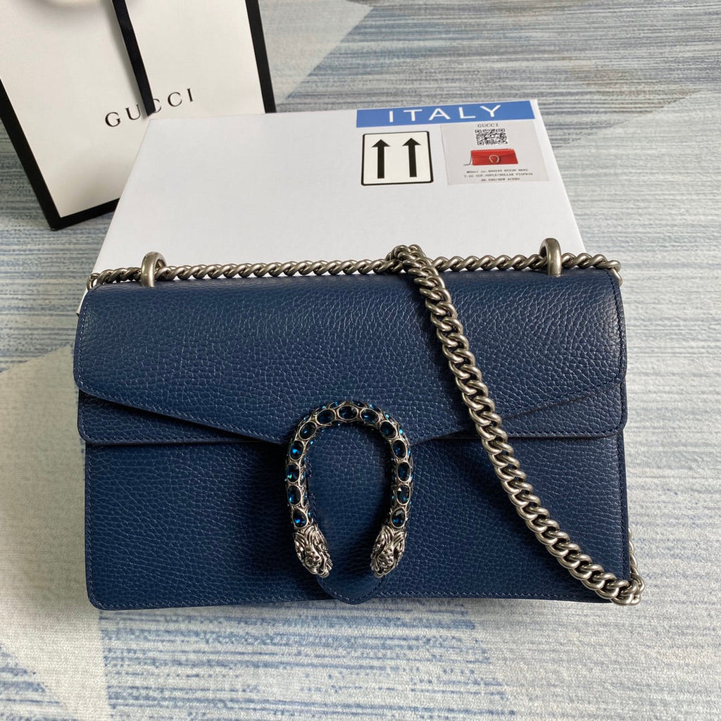 Gucci 400249 Dionysus small shoulder bag leather navy blue