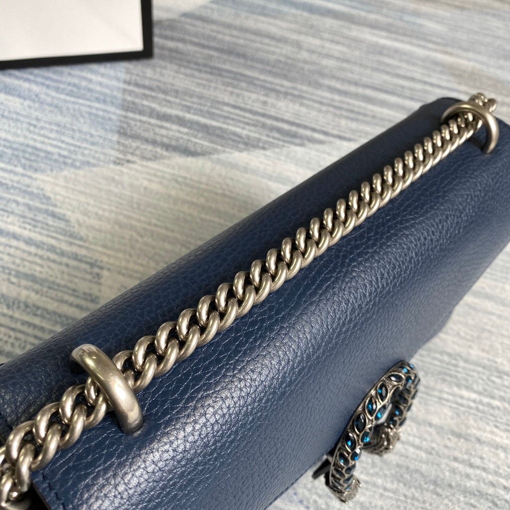 Gucci 400249 Dionysus small shoulder bag leather navy blue