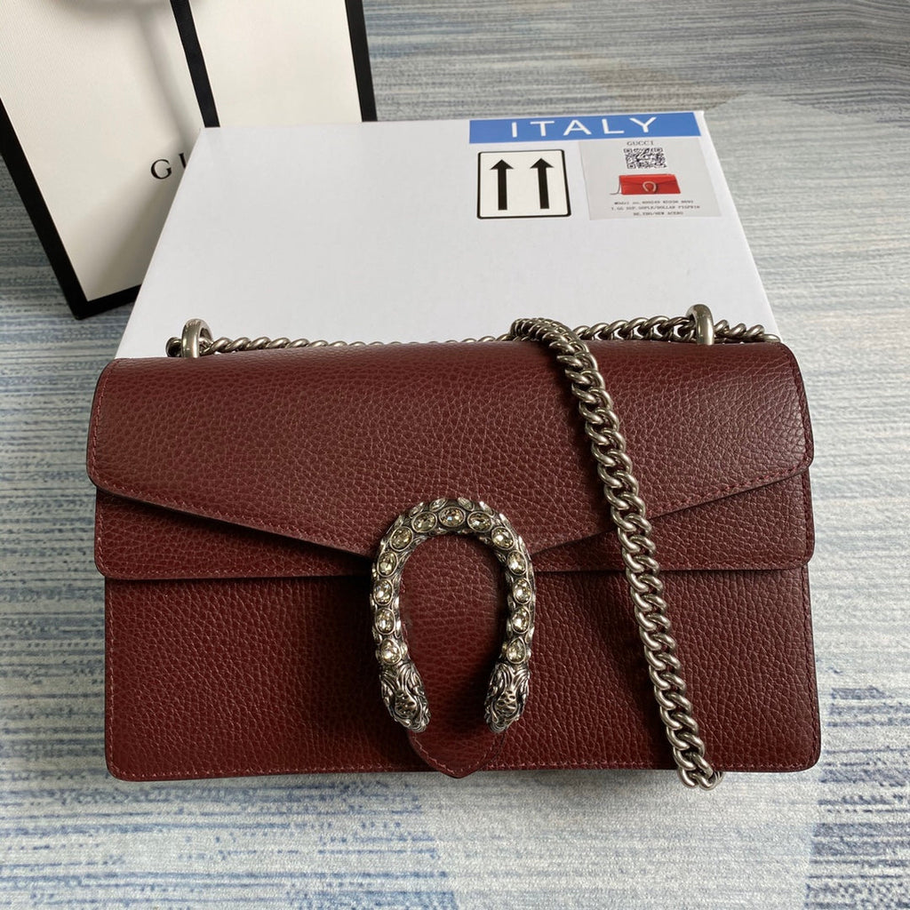 Gucci 400249 Dionysus small shoulder bag leather wine red