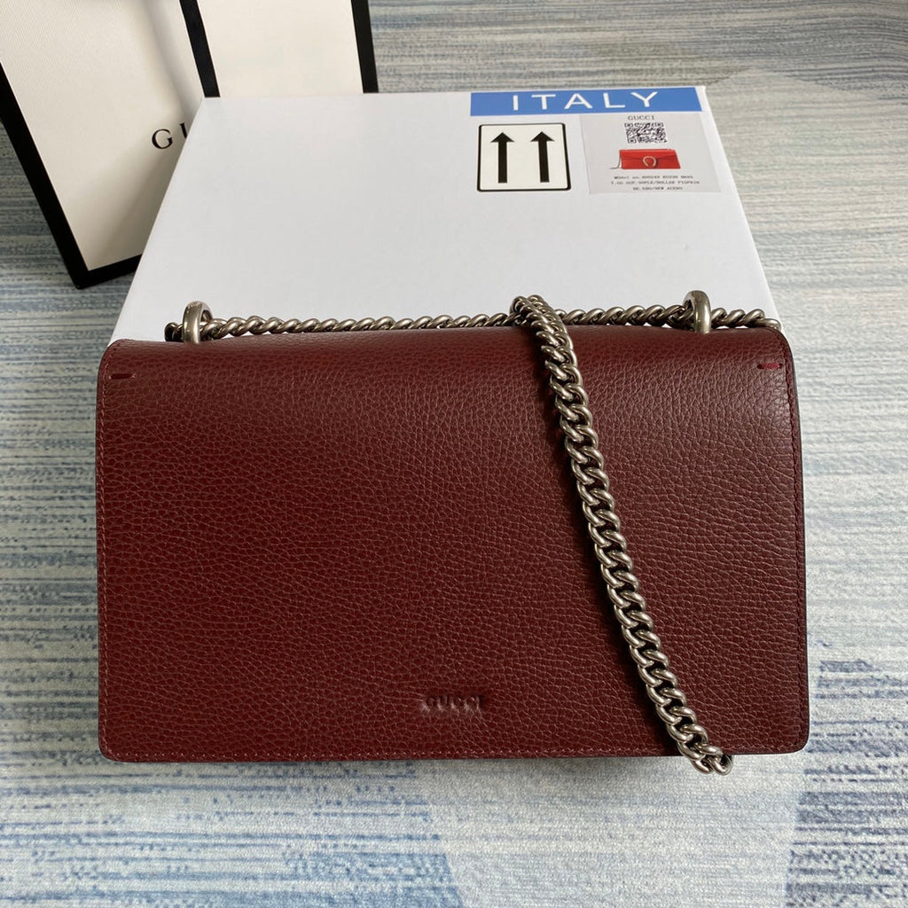 Gucci 400249 Dionysus small shoulder bag leather wine red