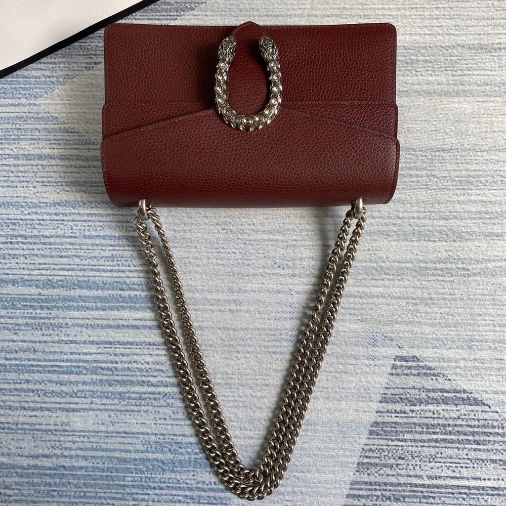 Gucci 400249 Dionysus small shoulder bag leather wine red