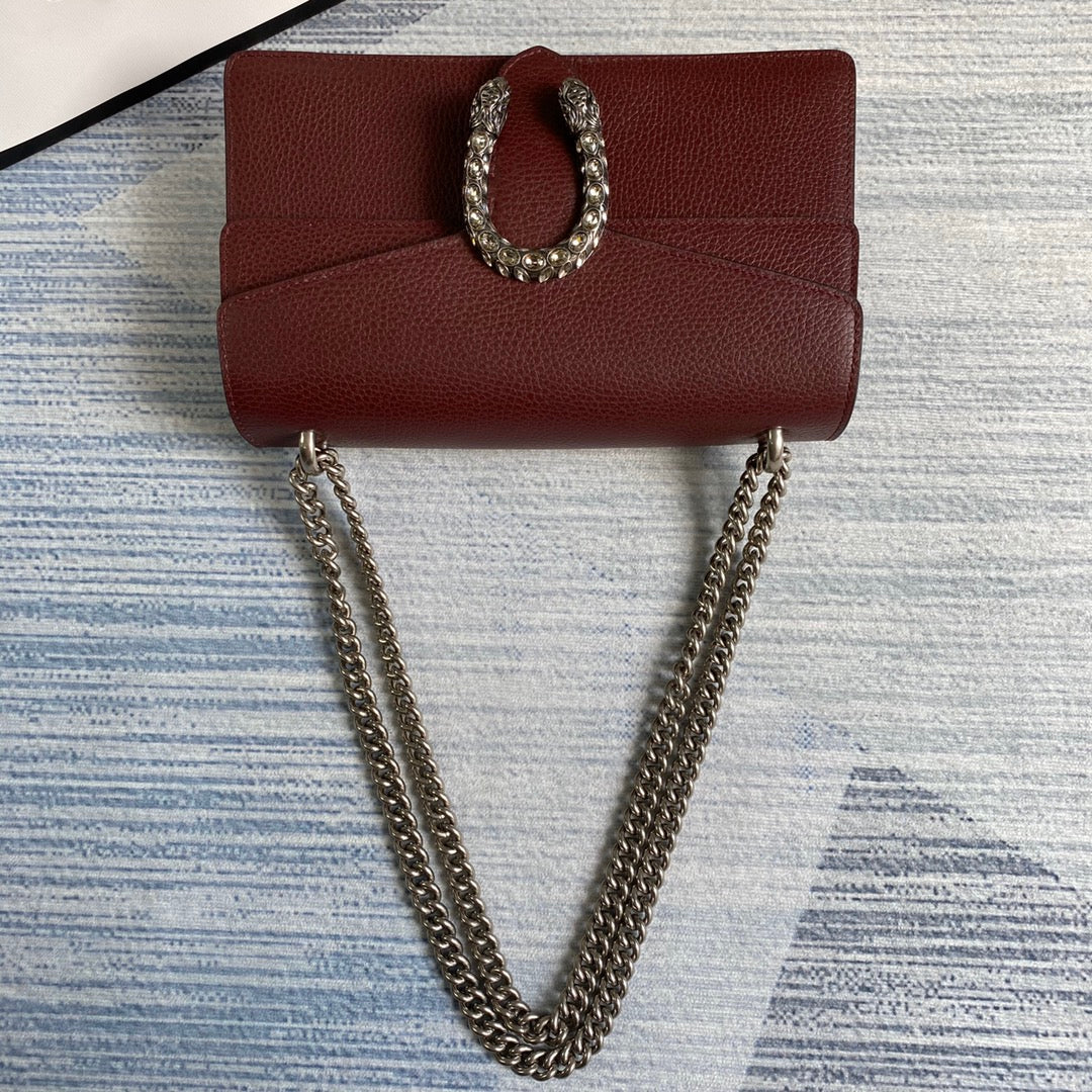 Gucci 400249 Dionysus small shoulder bag leather wine red