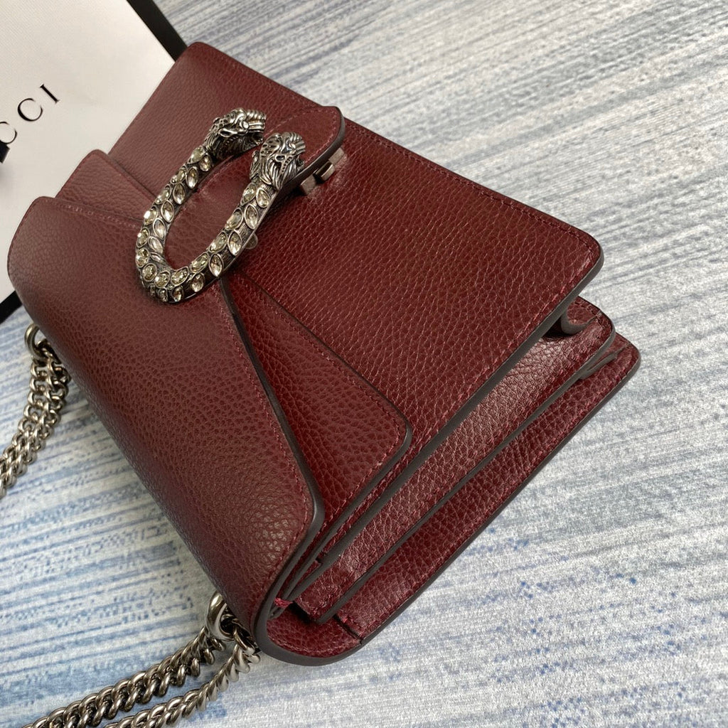 Gucci 400249 Dionysus small shoulder bag leather wine red