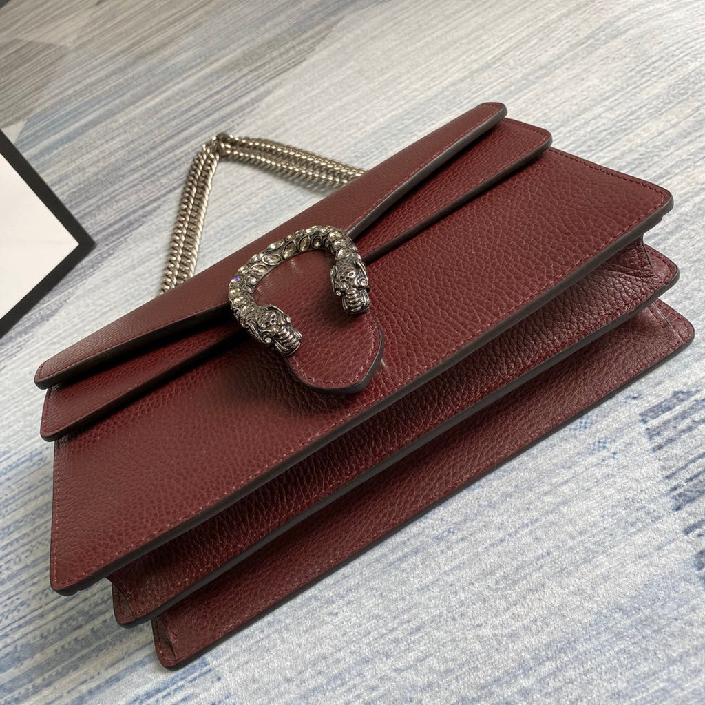 Gucci 400249 Dionysus small shoulder bag leather wine red