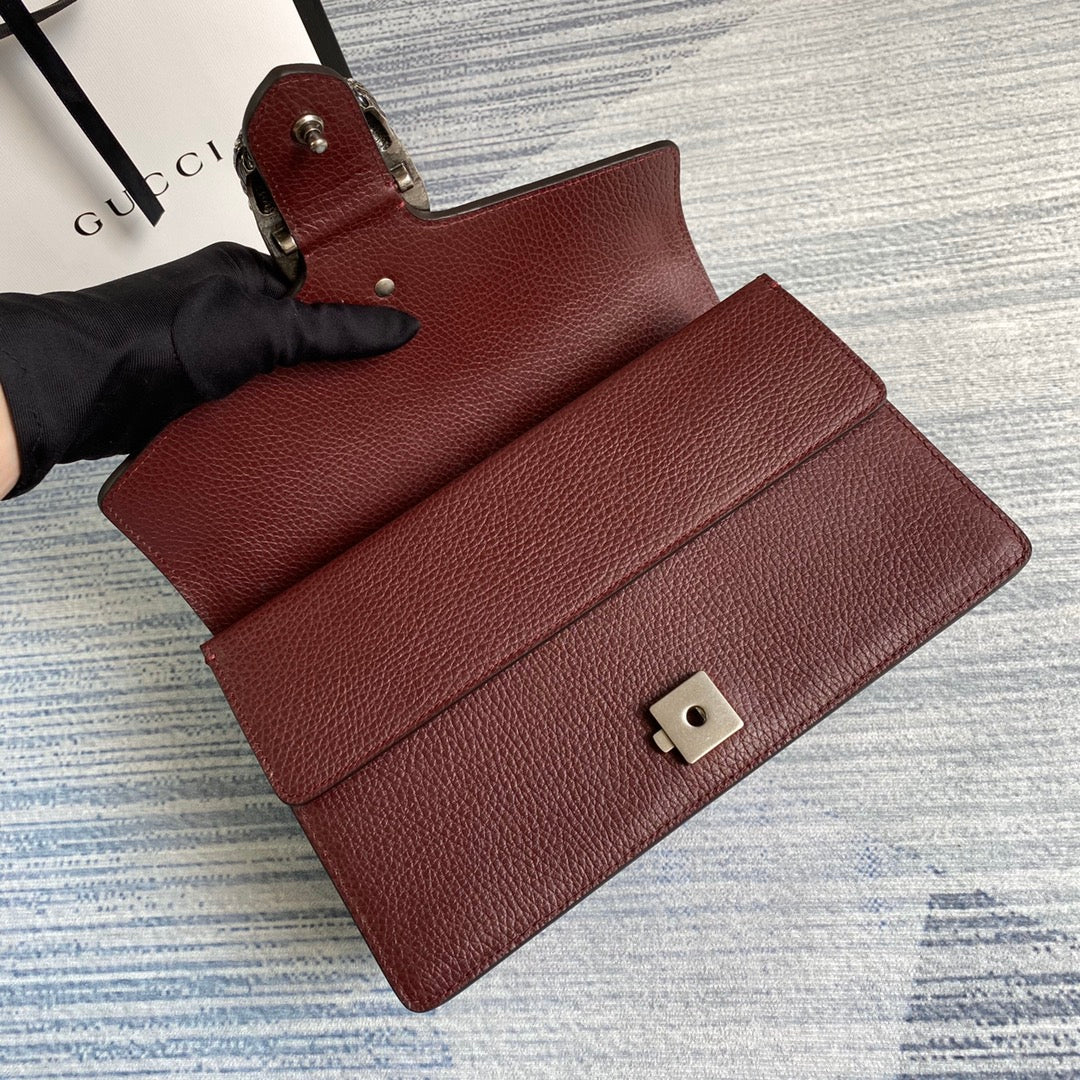 Gucci 400249 Dionysus small shoulder bag leather wine red