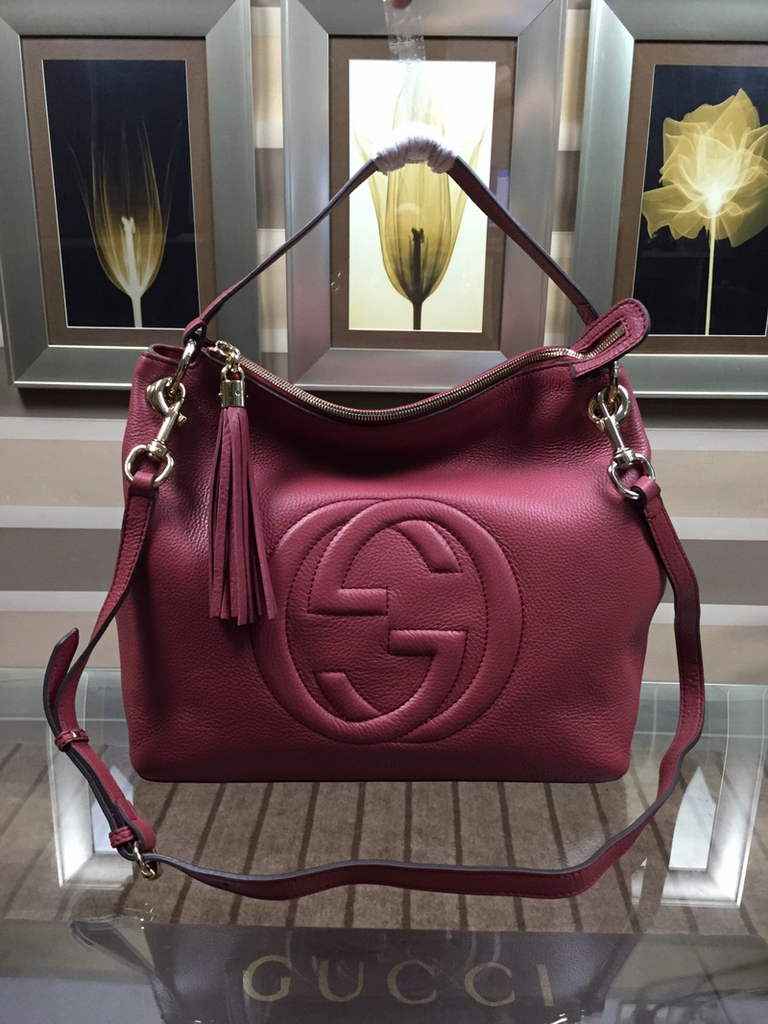 Gucci 408825 SOHO 2way Shoulder Bag In Wine Red Leather