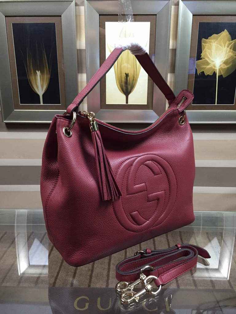 Gucci 408825 SOHO 2way Shoulder Bag In Wine Red Leather