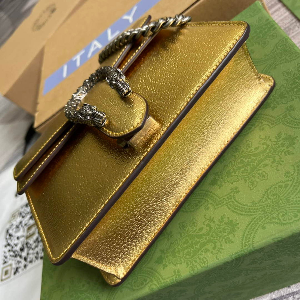 Gucci ‎‎421970 Dionysus leather mini bag gold leather