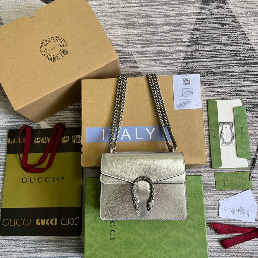 Gucci ‎‎421970 Dionysus leather mini bag silver leather