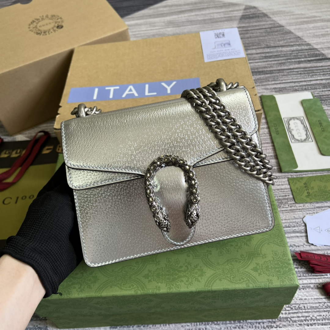 Gucci ‎‎421970 Dionysus leather mini bag silver leather