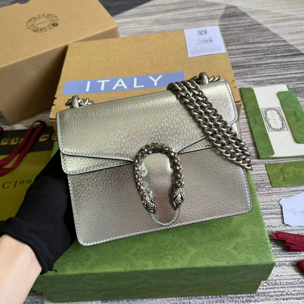 Gucci ‎‎421970 Dionysus leather mini bag silver leather