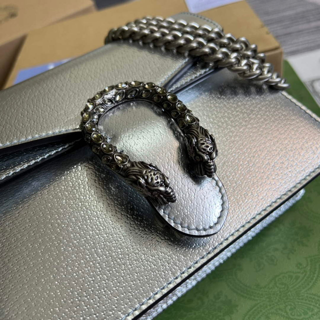 Gucci ‎‎421970 Dionysus leather mini bag silver leather