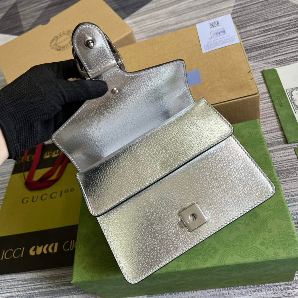 Gucci ‎‎421970 Dionysus leather mini bag silver leather