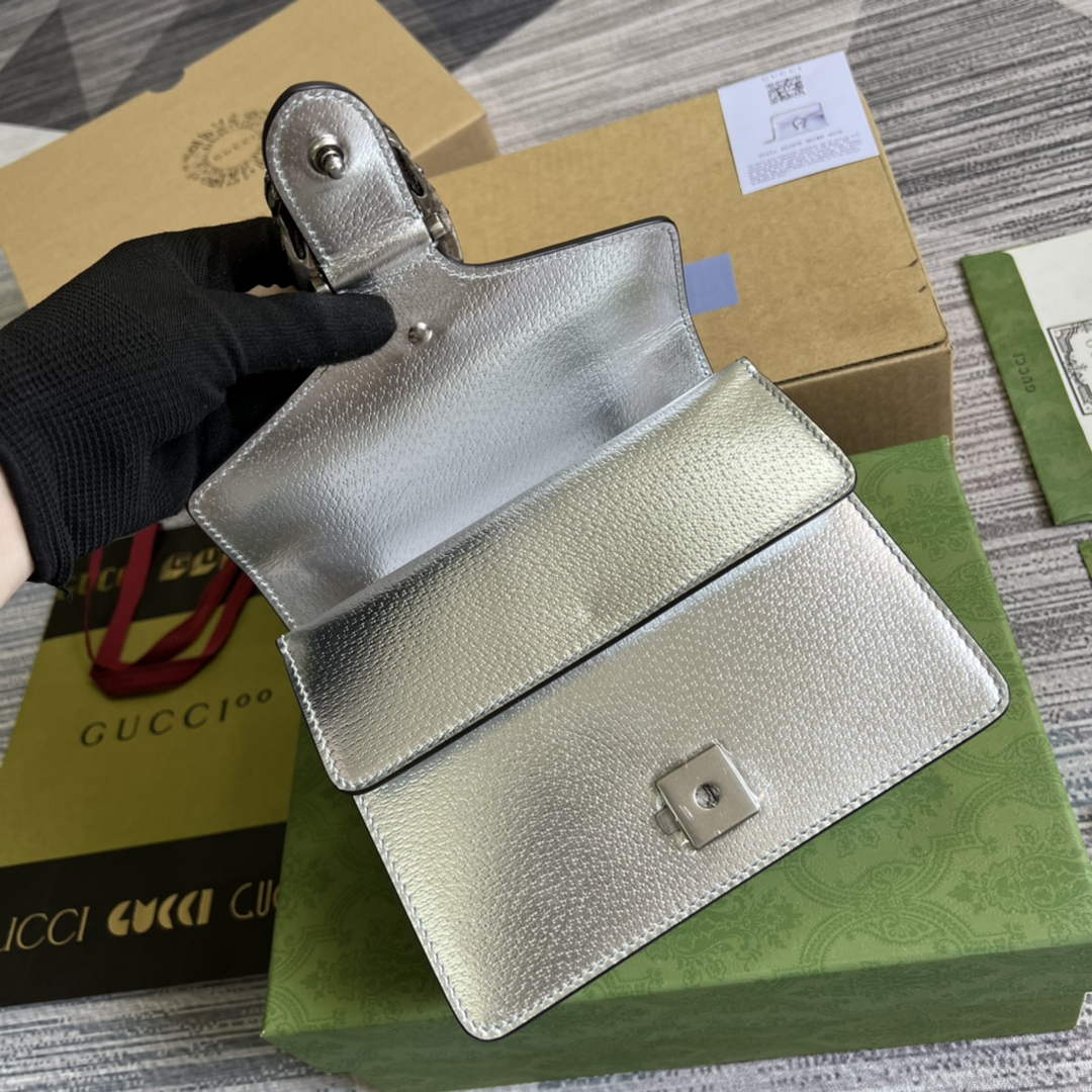 Gucci ‎‎421970 Dionysus leather mini bag silver leather