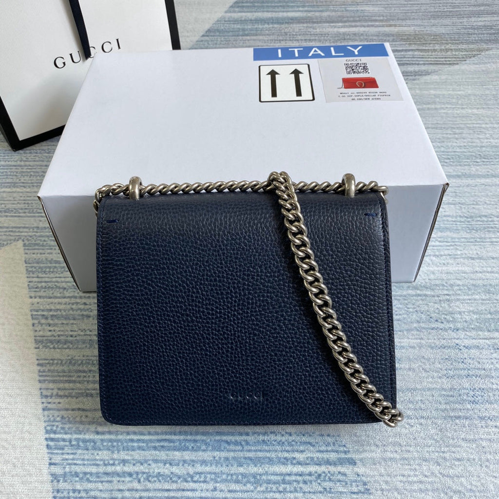 Gucci ‎‎421970 Dionysus leather mini bag navy blue leather