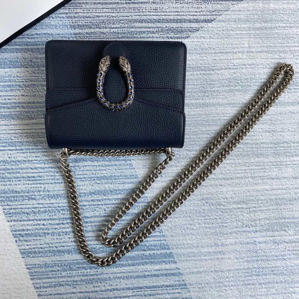 Gucci ‎‎421970 Dionysus leather mini bag navy blue leather