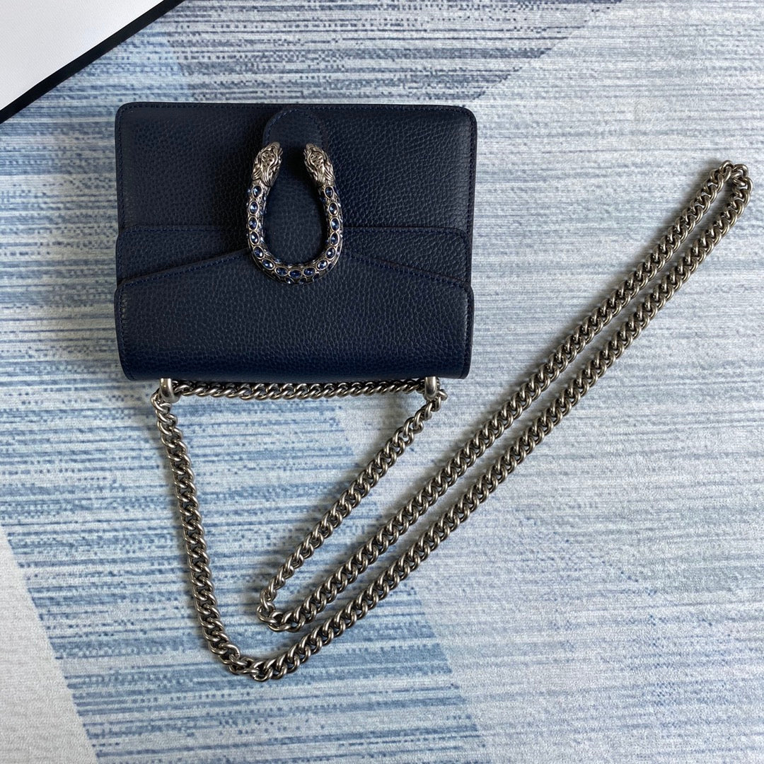 Gucci ‎‎421970 Dionysus leather mini bag navy blue leather