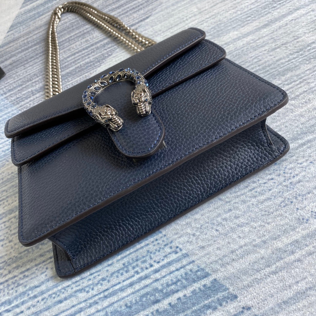 Gucci ‎‎421970 Dionysus leather mini bag navy blue leather