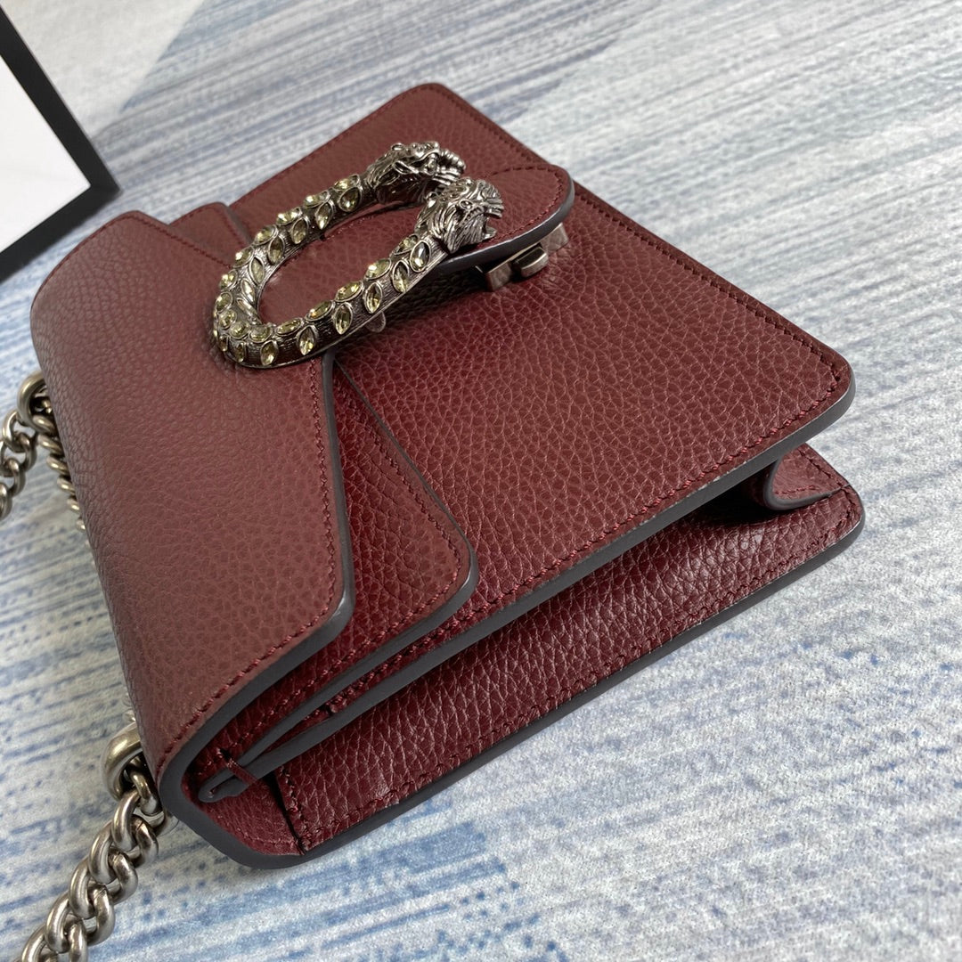 Gucci ‎‎421970 Dionysus leather mini bag wine red leather