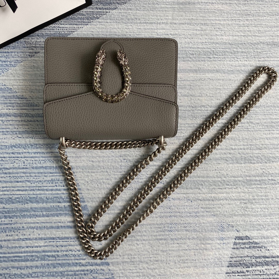 Gucci ‎‎421970 Dionysus leather mini bag gray leather