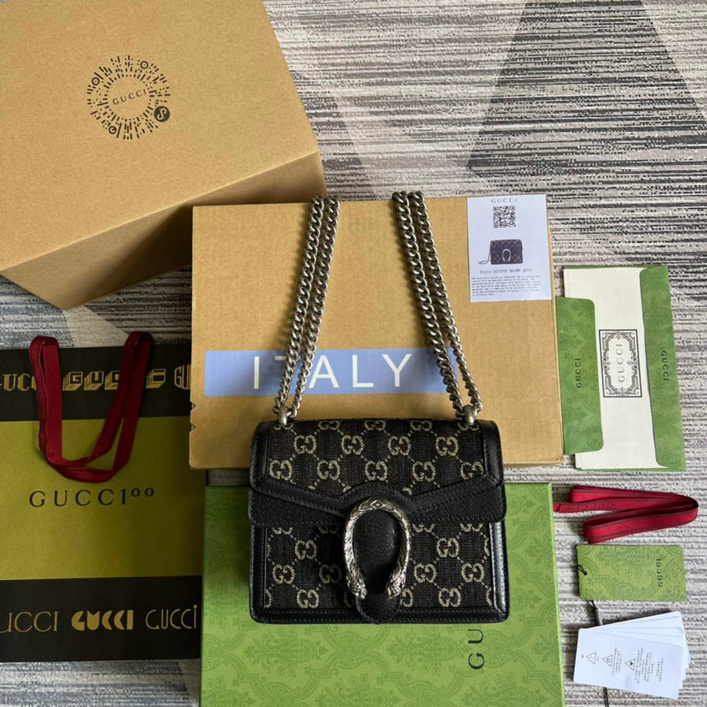 Gucci ‎‎421970 Dionysus mini bag black GG Supreme canvas