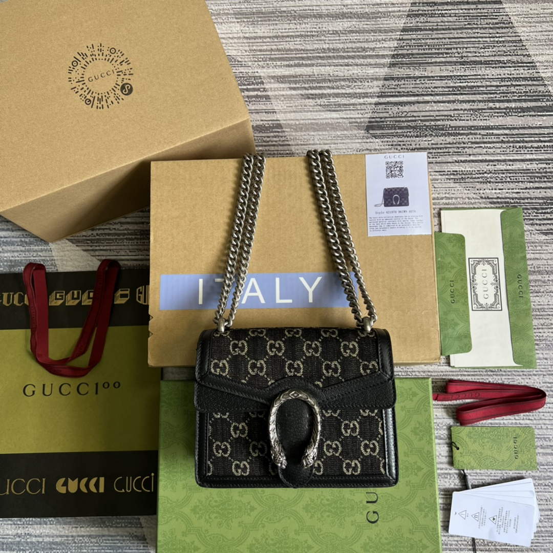 Gucci ‎‎421970 Dionysus mini bag black GG Supreme canvas