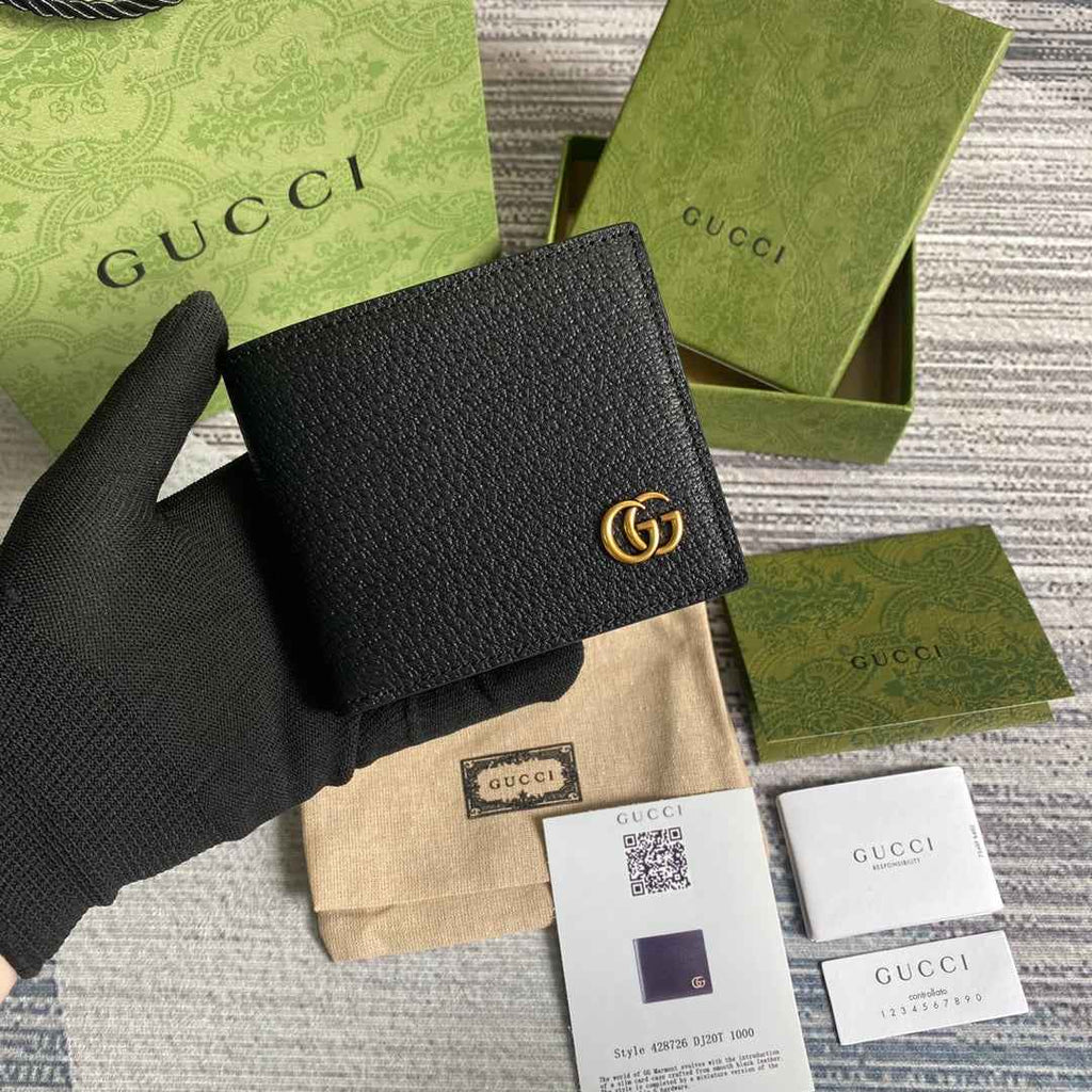Gucci ‎428726 GG Marmont leather bi-fold wallet black gold