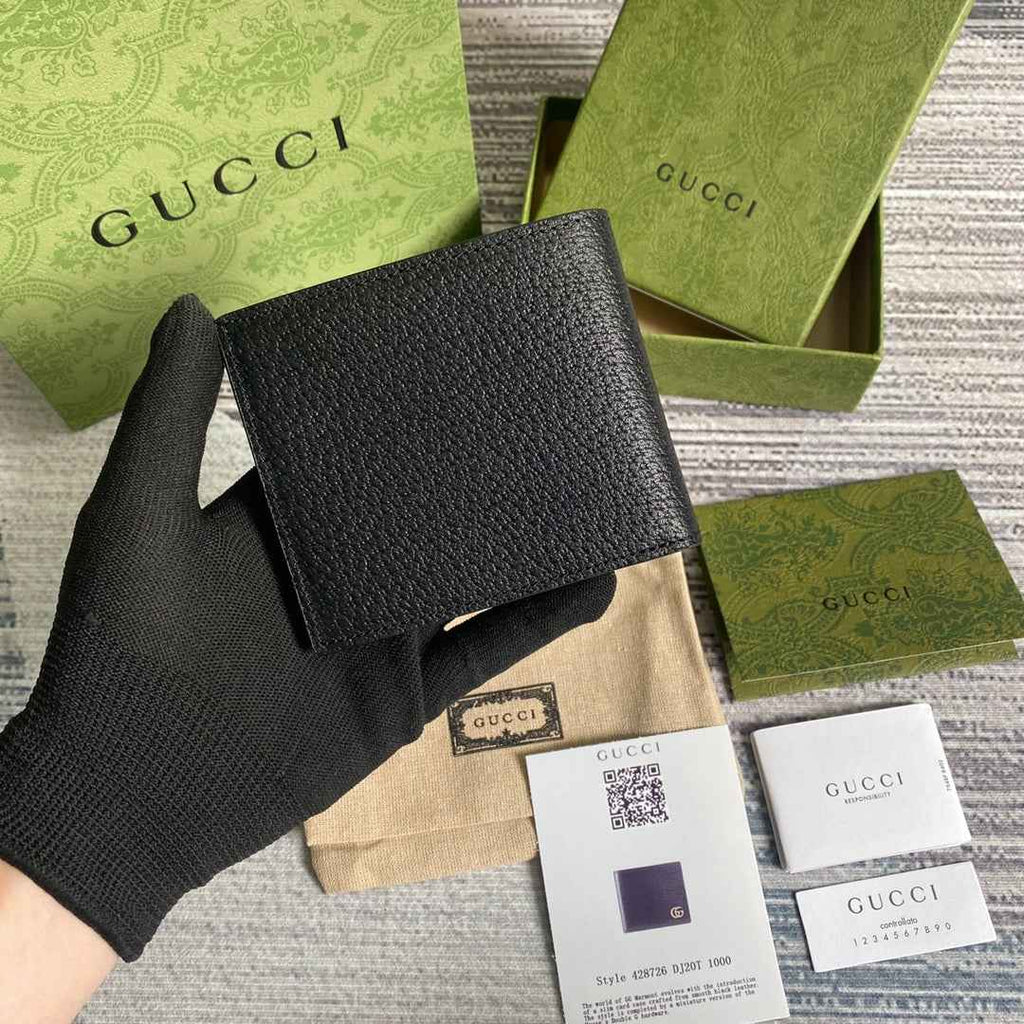 Gucci ‎428726 GG Marmont leather bi-fold wallet black gold