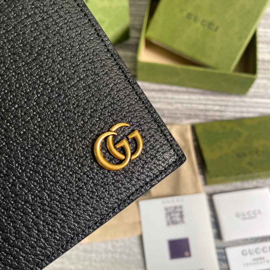 Gucci ‎428726 GG Marmont leather bi-fold wallet black gold