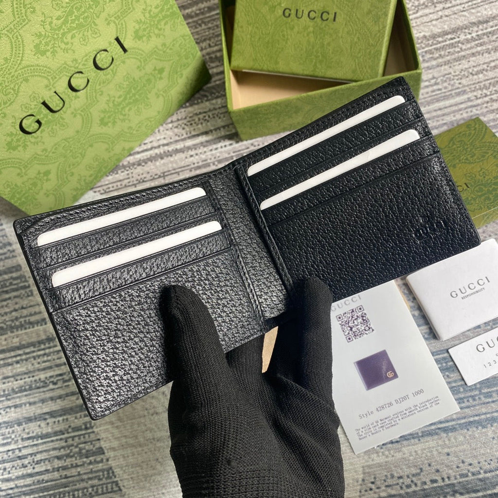 Gucci ‎428726 GG Marmont leather bi-fold wallet black gold