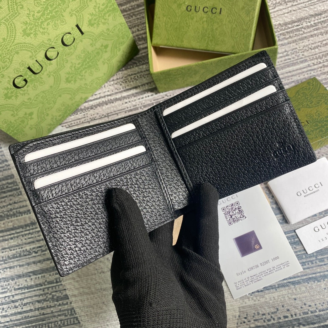 Gucci ‎428726 GG Marmont leather bi-fold wallet black gold